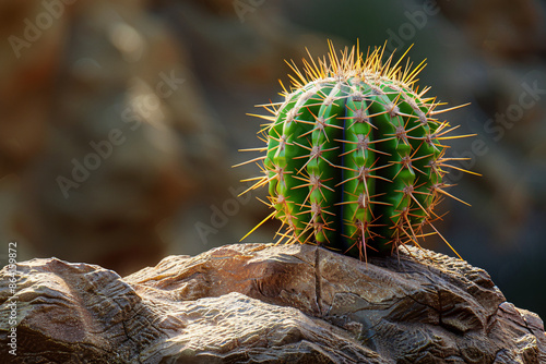 a cactus growing on a rock photo