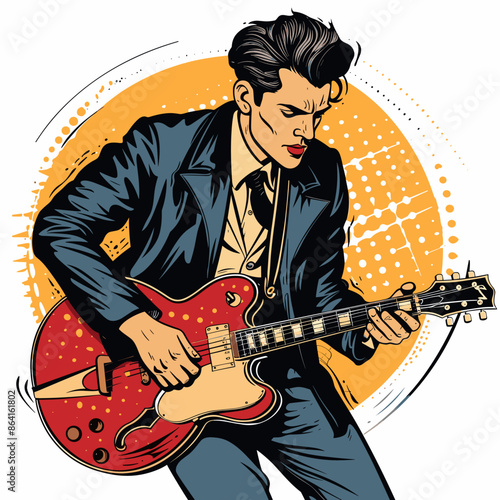 Rock guitarist Pop art retro vector illustration kitsch vintage 50s