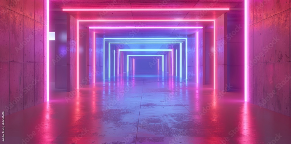 Abstract background of futuristic corridor with purple and blue neon lights Abstract background of futuristic corridor with purple and blue neon lights