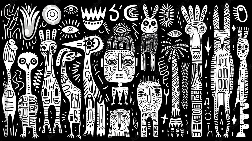 Abstract Tribal Monsters and Totems Graphic Art Pattern Abstract Tribal Monsters and Totems Graphic Art Pattern