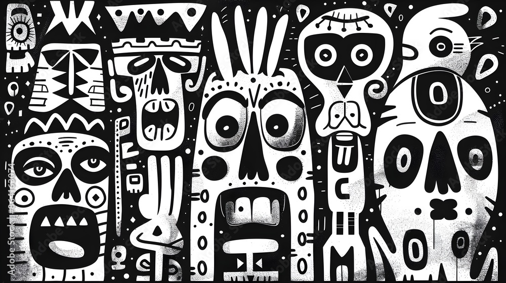 Surreal Black and White Abstract Tribal Mask Pattern Surreal Black and White Abstract Tribal Mask Pattern
