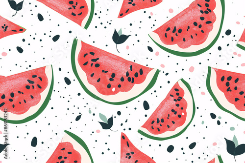 a pattern of watermelons and leaves