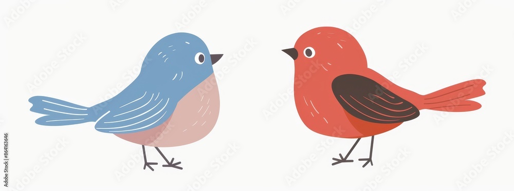 Decorative element. Flat design. White background. Two bird icon set. Cute cartoon kawaii character. Birds baby collection. Standing, flying, singing song chick animal. Sticker print template. Decorative element. Flat design. White background. Two bird icon set. Cute cartoon kawaii character. Birds baby collection. Standing, flying, singing song chick animal. Sticker print template.