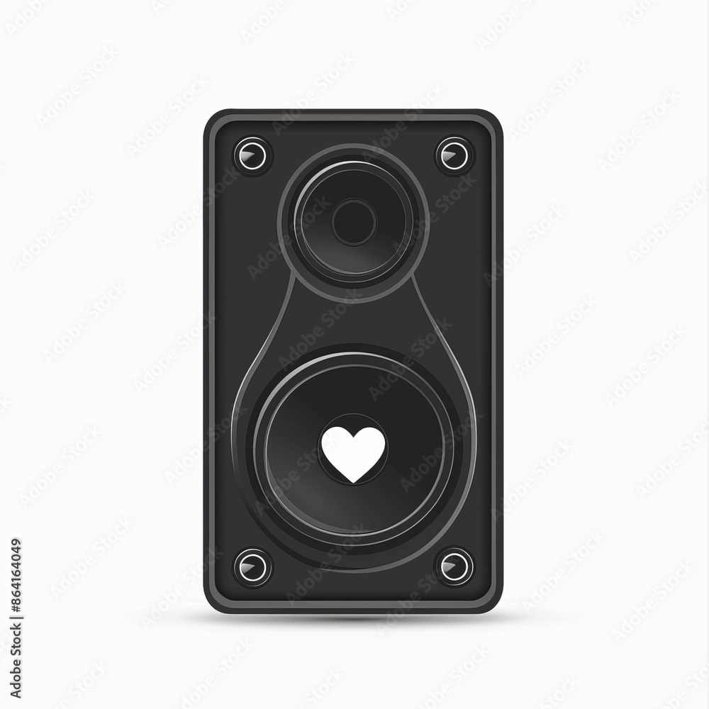 A heart shaped sound speaker icon. Acoustic speaker system with subwoofers. Concert and party equipment. White background. Valentine's Day greeting card. A flat design. A heart shaped sound speaker icon. Acoustic speaker system with subwoofers. Concert and party equipment. White background. Valentine's Day greeting card. A flat design.