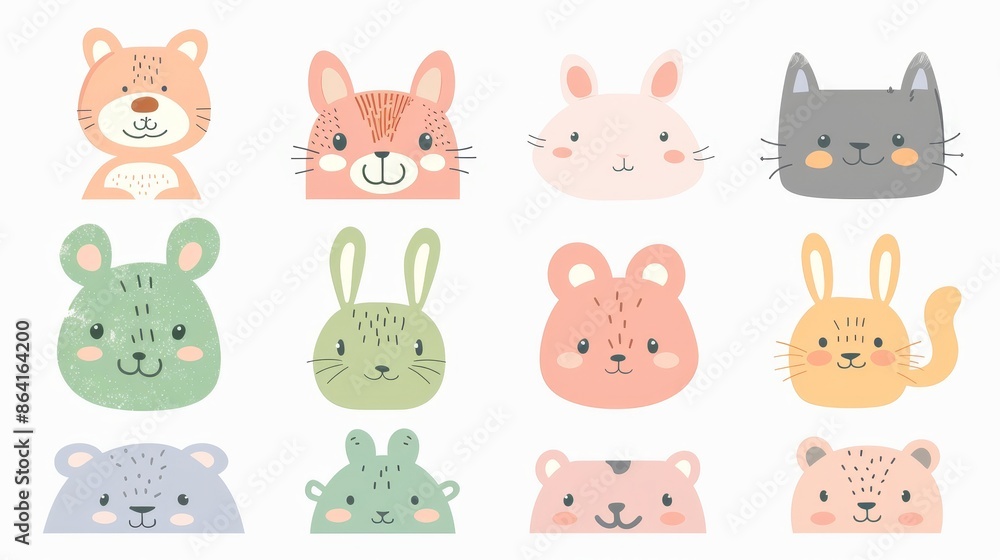 There are cute pics of kitten kitty, rabbit bunny, hare, bear, dog puppy, pig, frog standing on the white background. Cartoon kawaii animals. Funny baby character. Contour line doodle. Flat design. There are cute pics of kitten kitty, rabbit bunny, hare, bear, dog puppy, pig, frog standing on the white background. Cartoon kawaii animals. Funny baby character. Contour line doodle. Flat design.