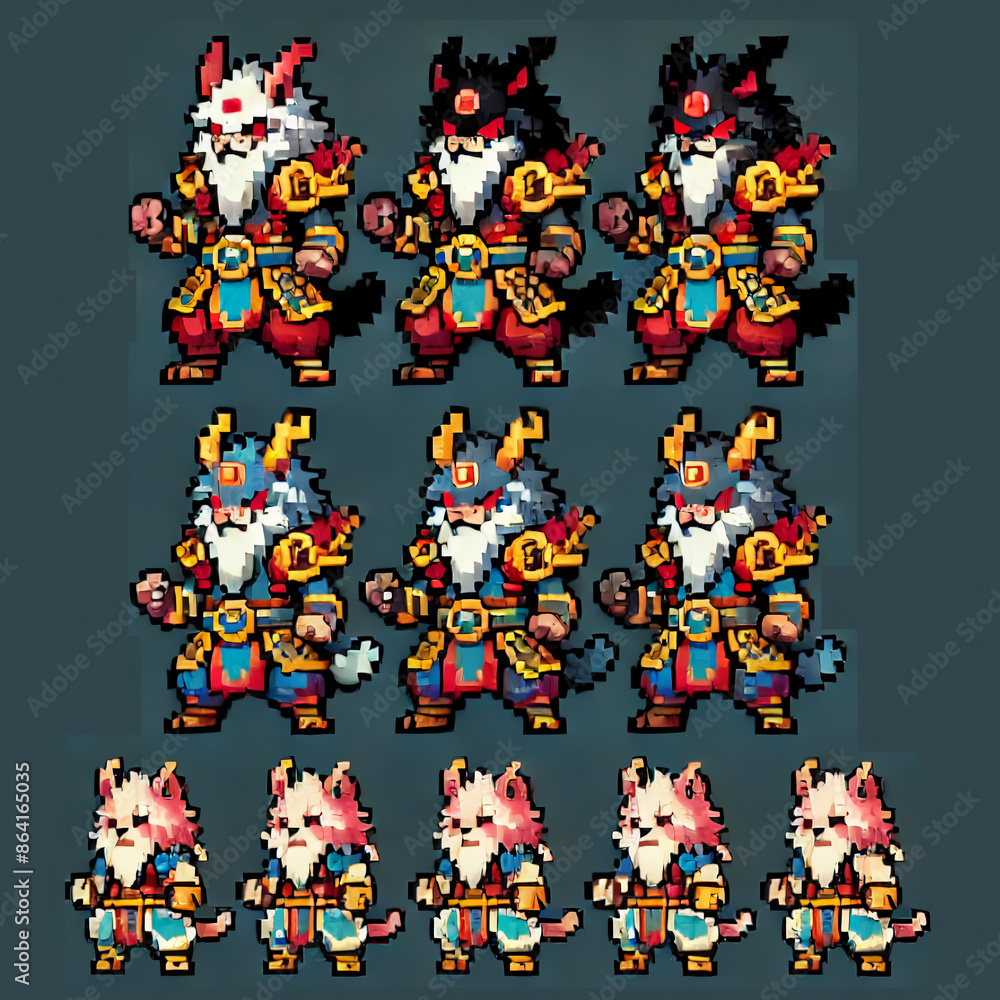 Beast-like Warrior Sprite Sheet for Chinese RPG in Pixel Art Style Beast-like Warrior Sprite Sheet for Chinese RPG in Pixel Art Style