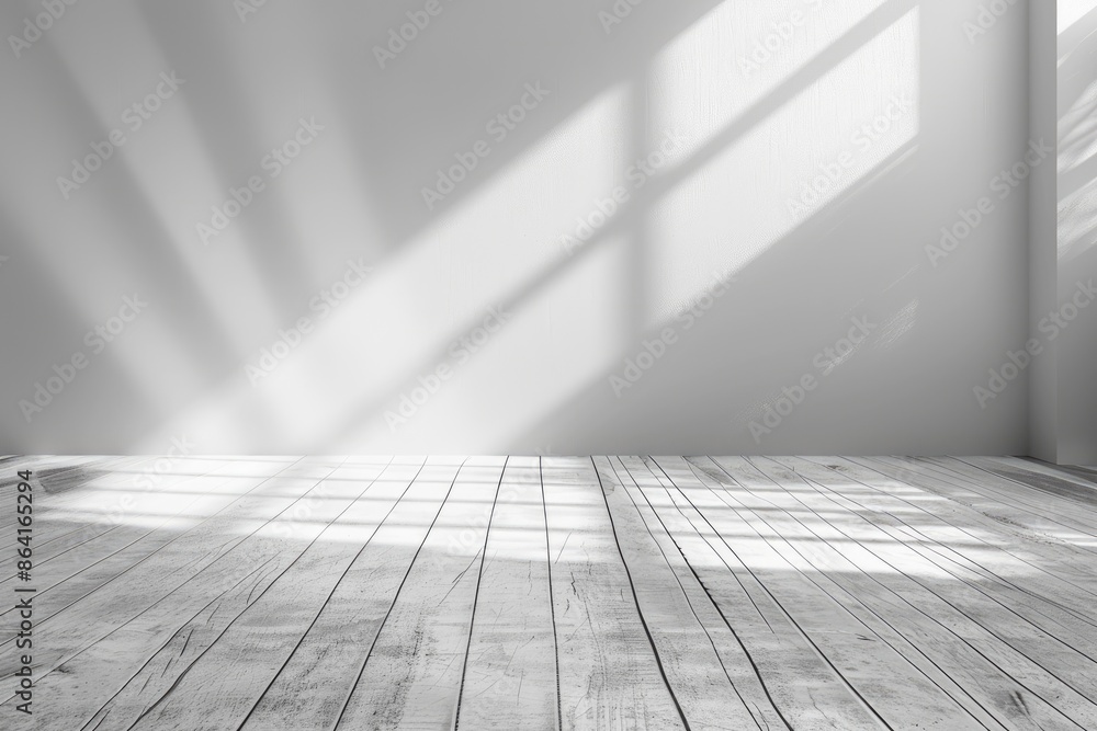 Empty light interior background. White textured empty wall and wooden light floor with beautiful lighting Empty light interior background. White textured empty wall and wooden light floor with beautiful lighting
