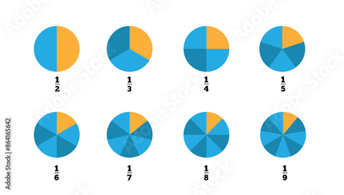 Circles Divided to Teach Children Fractions. Educational materials for a school child
