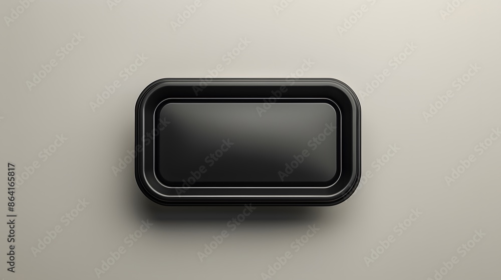 Digital rendering of a sleek, black reusable food container, showcased on a plain background, viewed from above. Digital rendering of a sleek, black reusable food container, showcased on a plain background, viewed from above.