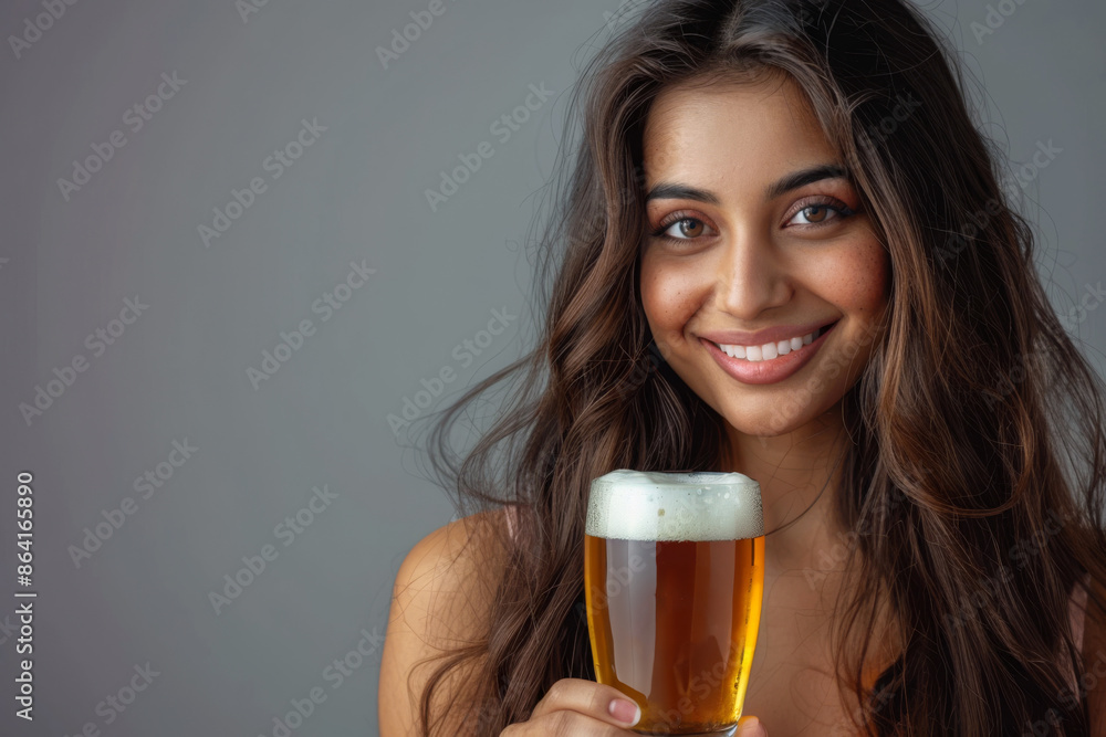 An Indian woman enjoying a beer, reflecting the positive effects of beer on beauty and health An Indian woman enjoying a beer, reflecting the positive effects of beer on beauty and health