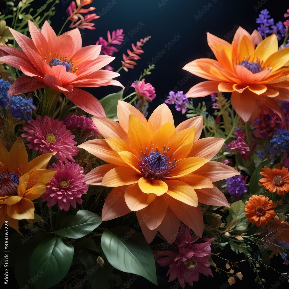 Colorful Flower Bouquet with Deep Blue Background. Colorful Flower Bouquet with Deep Blue Background.
