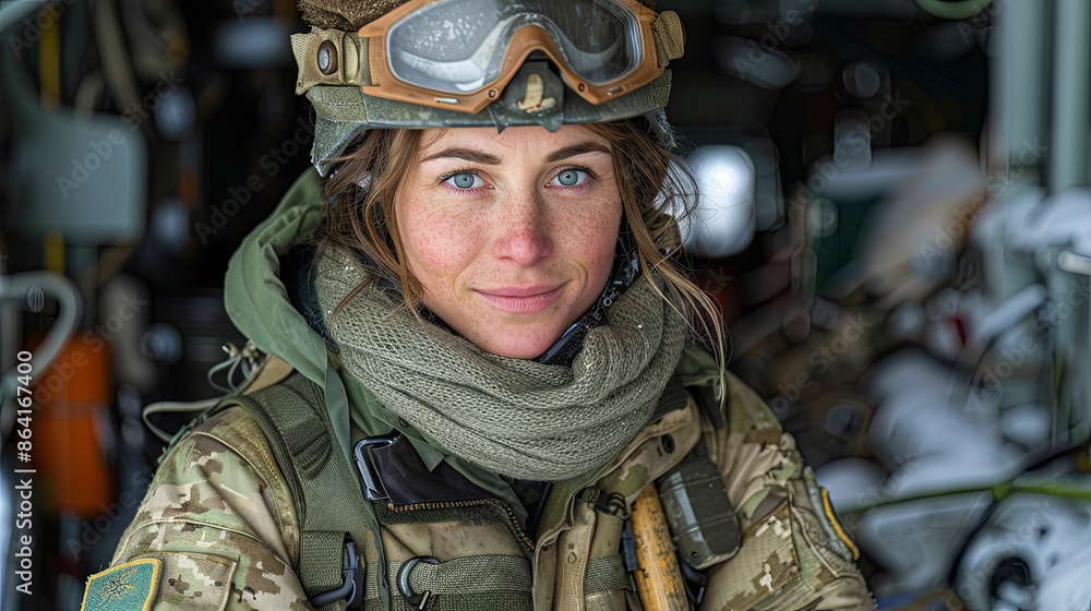 A woman in a military uniform with a scarf around her neck A woman in a military uniform with a scarf around her neck