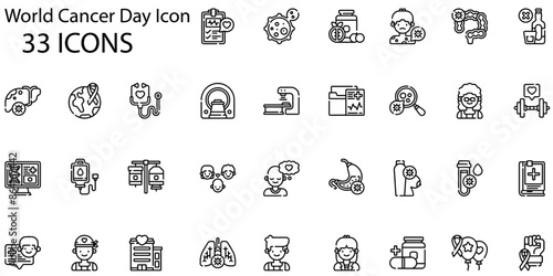 Set of world cancer day icons. Line art style icons bundle. vector illustration