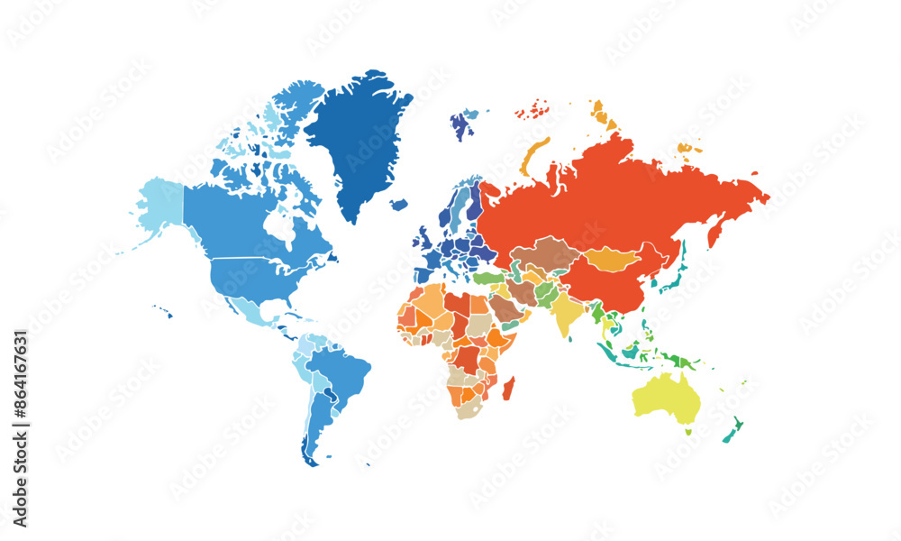Naklejka premium World map isolated modern colorful style. for website layouts, background, education, precise, customizable, Travel worldwide, map silhouette backdrop, earth geography, political, reports. 