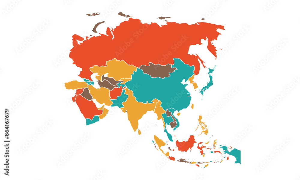 Obraz premium Map of Asia isolated modern colorful style. for website layouts, background, education, precise, customizable, Travel worldwide, map silhouette backdrop, earth geography, political, reports. 