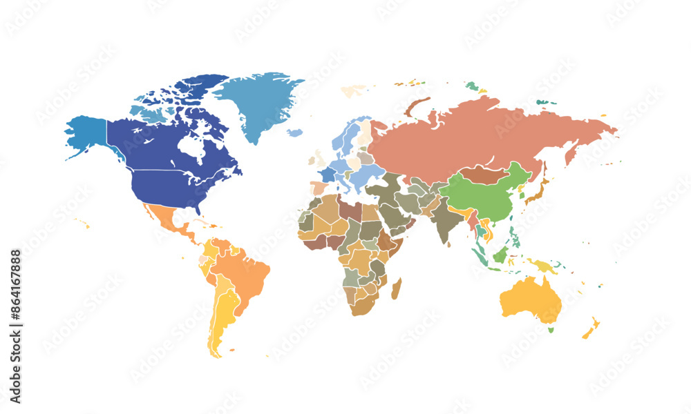 Fototapeta premium World map isolated modern colorful style. for website layouts, background, education, precise, customizable, Travel worldwide, map silhouette backdrop, earth geography, political, reports. 