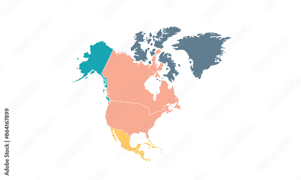 Map of north and south America isolated modern colorful style. for