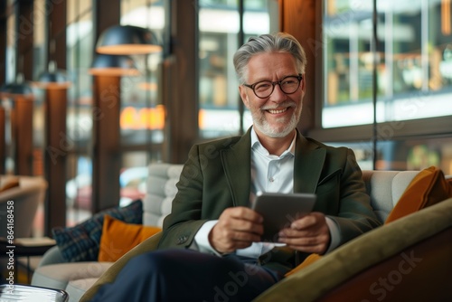 Distinguished Man with Grey Hair Wearing a Dark Green Suit