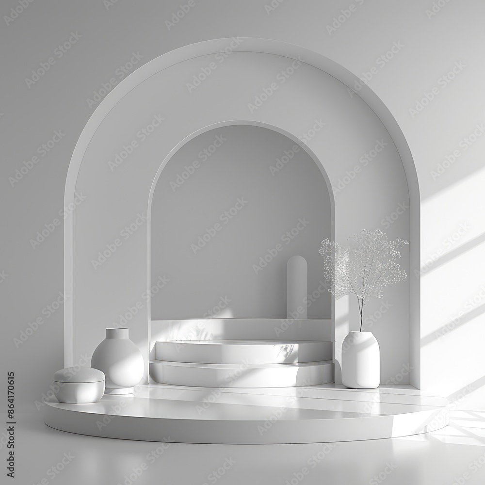 Minimalist Monochrome Dual-Level 3D Podium - Modern Design for Presentations, Generative AI Minimalist Monochrome Dual-Level 3D Podium - Modern Design for Presentations, Generative AI