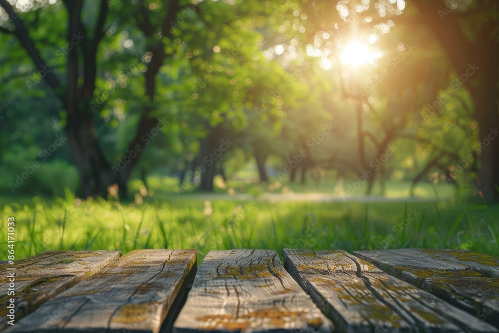 Spring summer beautiful nature background with blurred park trees in sunlight and empty wooden table. Spring summer beautiful nature background with blurred park trees in sunlight and empty wooden table.