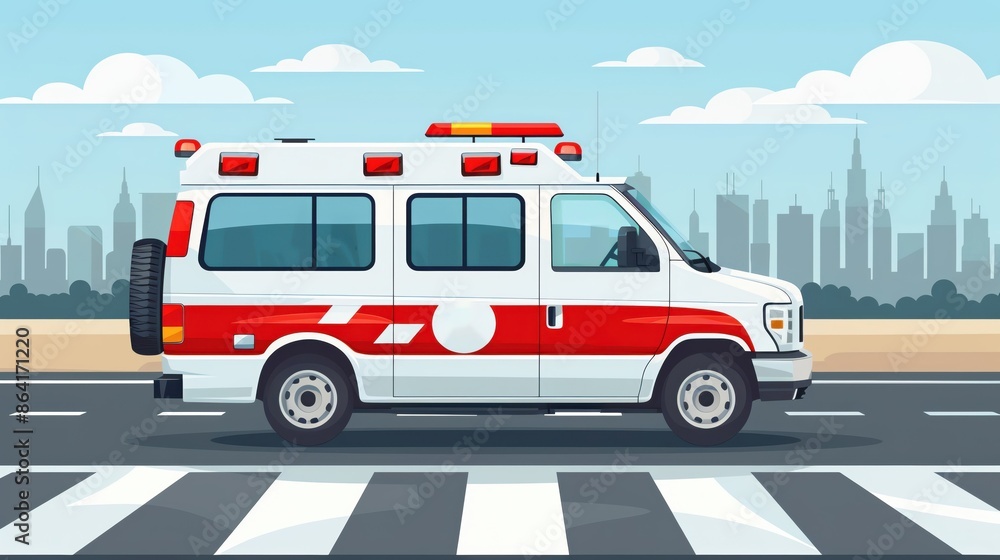 Emergency vehicle awareness flat design top view theme cartoon drawing. Emergency vehicle awareness flat design top view theme cartoon drawing.