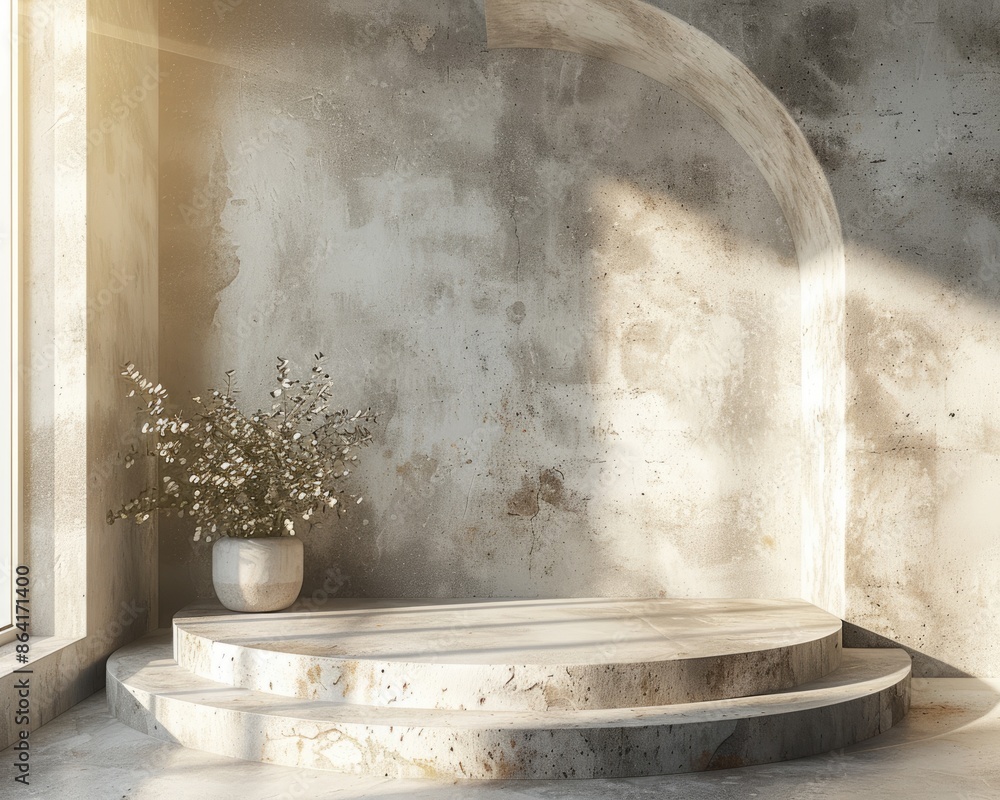 Modern 3D Concrete Podium with Minimalist Design and Soft Shadows, Generative AI Modern 3D Concrete Podium with Minimalist Design and Soft Shadows, Generative AI