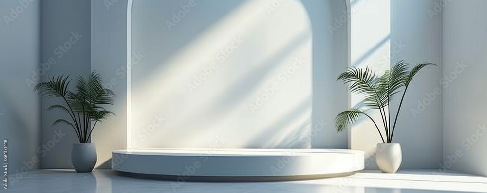 Modern Minimalist 3D Glass Podium on Light Background, Generative AI Modern Minimalist 3D Glass Podium on Light Background, Generative AI