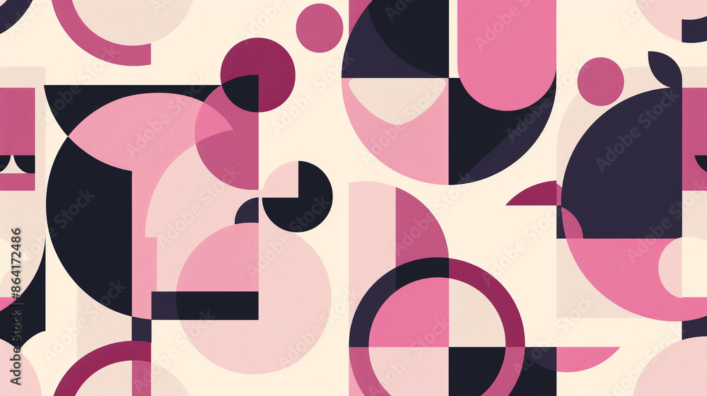 Fototapeta premium Pink and raisin Bauhaus Seamless Pattern