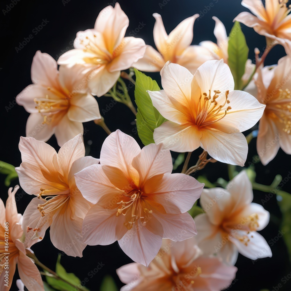 Delicate Peach Flowers on Black Background. Delicate Peach Flowers on Black Background.