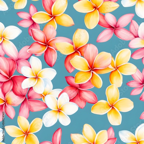 watercolor plumeria flowers in vibrant pinks yellows and whites tropical dream patterns