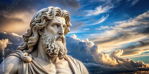 Majestic statue of Zeus in ancient Greek style , Greek, sculpture, god, myth, ancient, Olympia, thunder, powerful, marble photo