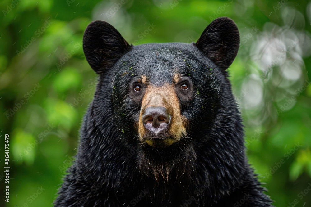intense closeup portrait of a black bear in its natural habitat rich dark fur contrasts with intelligent eyes soft bokeh of forest greens in the background captures the bears power and majesty intense closeup portrait of a black bear in its natural habitat rich dark fur contrasts with intelligent eyes soft bokeh of forest greens in the background captures the bears power and majesty