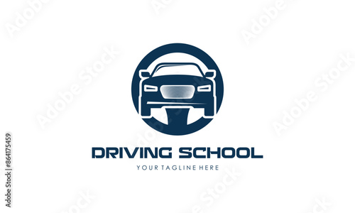 Driving school logo template. Steering wheel logo
