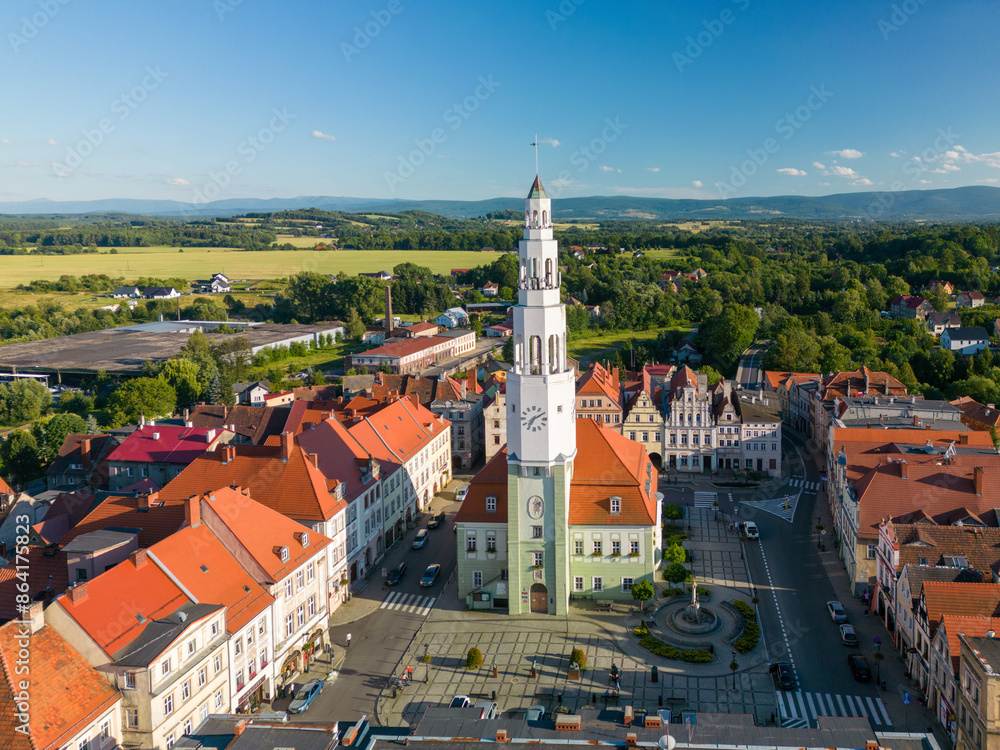 Fototapeta premium Panorama of the town of Gryfów Śląski in western Poland on the Kwisa River