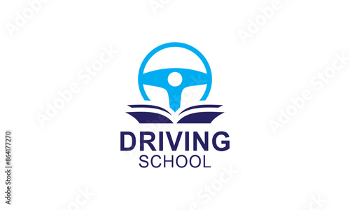 Driving school logo template. Steering wheel logo