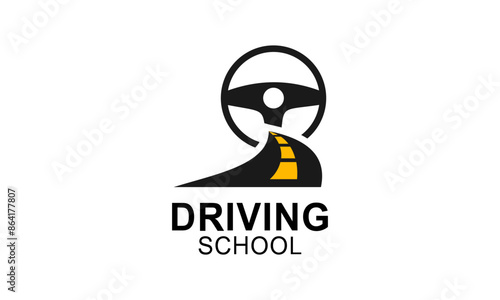 Driving school logo template. Steering wheel logo