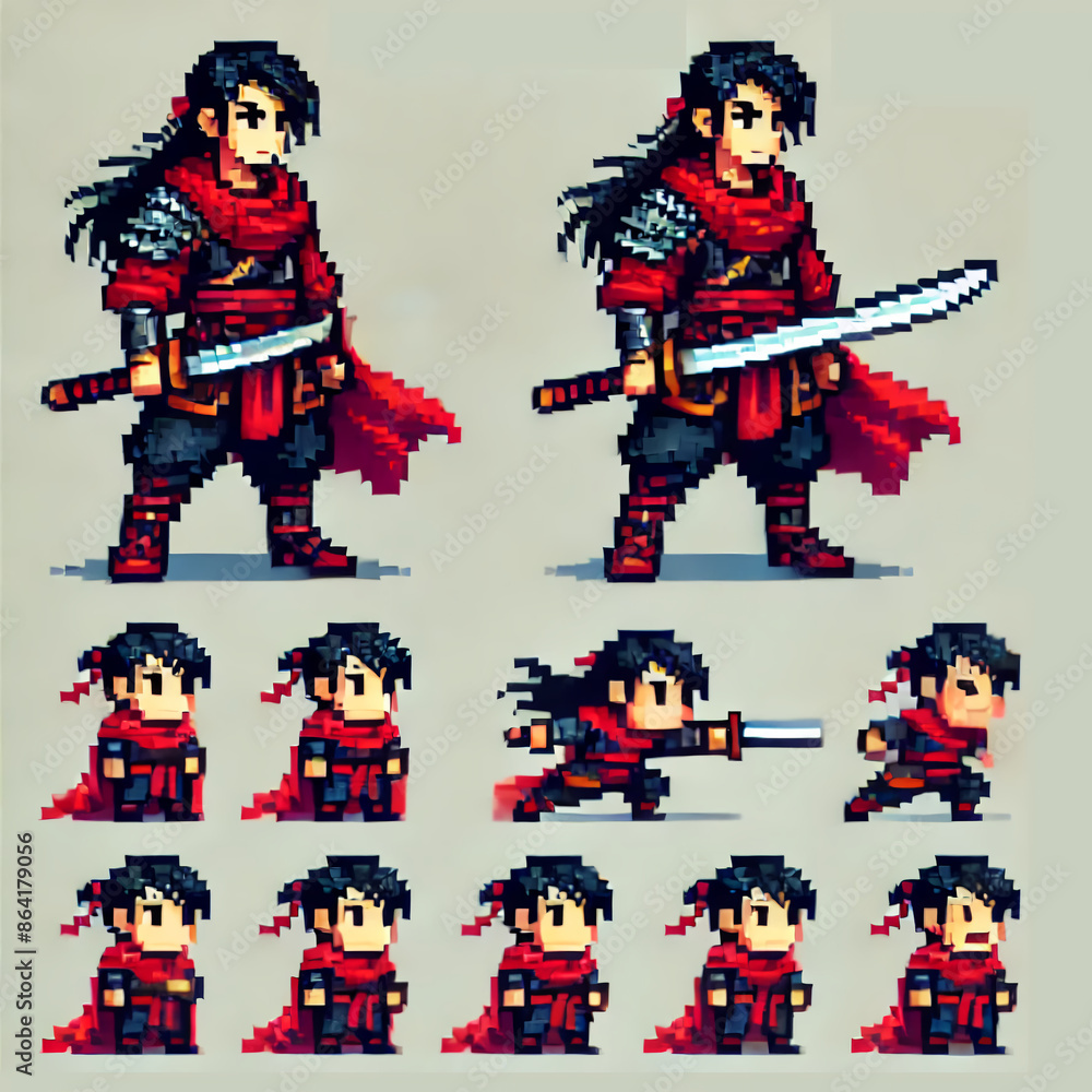 Brave Warrior with Sword Sprite Sheet for Chinese RPG in Pixel Art Style Brave Warrior with Sword Sprite Sheet for Chinese RPG in Pixel Art Style