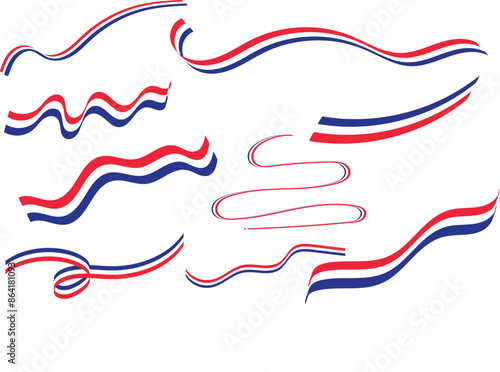 Blue, white and red colored, as the colors of the national flag of France. Flat vector illustration.