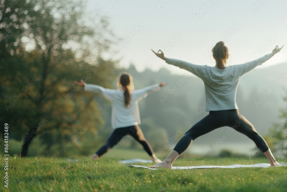 Harmonious Couple Yoga Practice in Serene Park Setting Promotes Well-being and Togetherness Harmonious Couple Yoga Practice in Serene Park Setting Promotes Well-being and Togetherness
