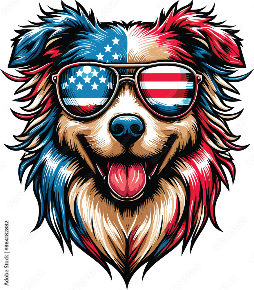 Beautiful Dog Vector Illustration with USA Flag Independence Day Beautiful Dog Vector Illustration with USA Flag Independence Day