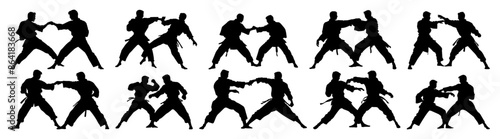 Fighter karate kung fu silhouette set vector design big pack of illustration and icon