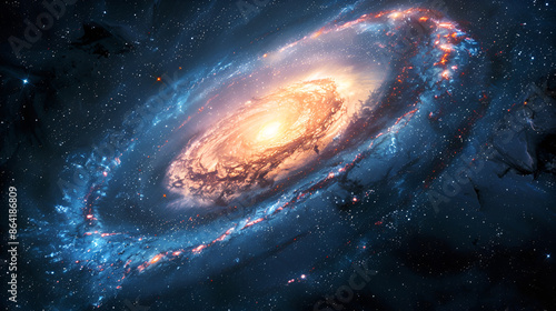 A distant spiral galaxy with a black hole in the center .Generative  AI