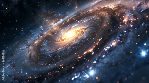 A distant spiral galaxy with a black hole in the center .Generative  AI