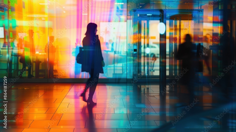 Smartphone, office lobby, close up, focus on, copy space, vibrant colors, Double exposure silhouette with modern reception Smartphone, office lobby, close up, focus on, copy space, vibrant colors, Double exposure silhouette with modern reception