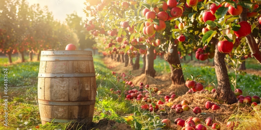 Sunlit Orchard Barrel Shiny Red Apples Sunlit Orchard Barrel Shiny Red Apples