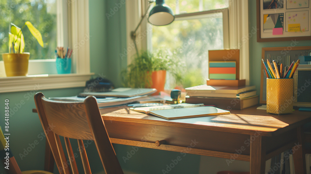 Homework Station - A well-organized homework station at home, back to school, hd, tidy with copy space Homework Station - A well-organized homework station at home, back to school, hd, tidy with copy space
