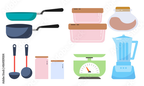 Set of kitchen equipment icon logo