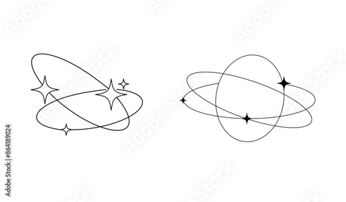 Minimalist Futuristic Streetwear. Aesthetic line with stars. Y2k style. Geometric retro futuristic element. Vector illustration