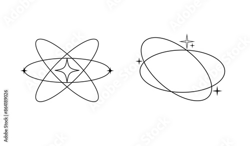 Aesthetic line with stars. Minimalist Futuristic Streetwear. Y2k style. Retro futuristic element. Vector illustration