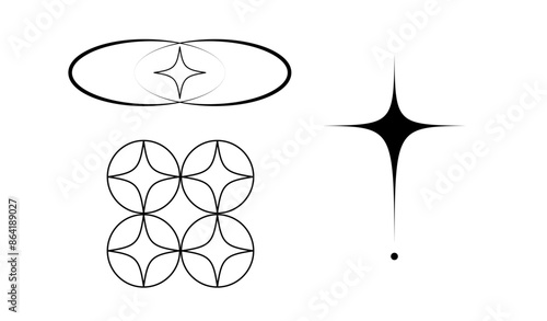 Minimalist Futuristic Streetwear. Aesthetic line with stars. Y2k style. Geometric retro futuristic element. Vector illustration